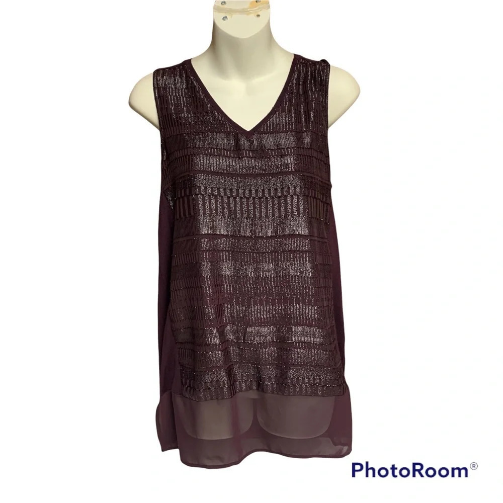 Apt 9 glitzy top size Small, eggplant color looks like 2 tops but only one